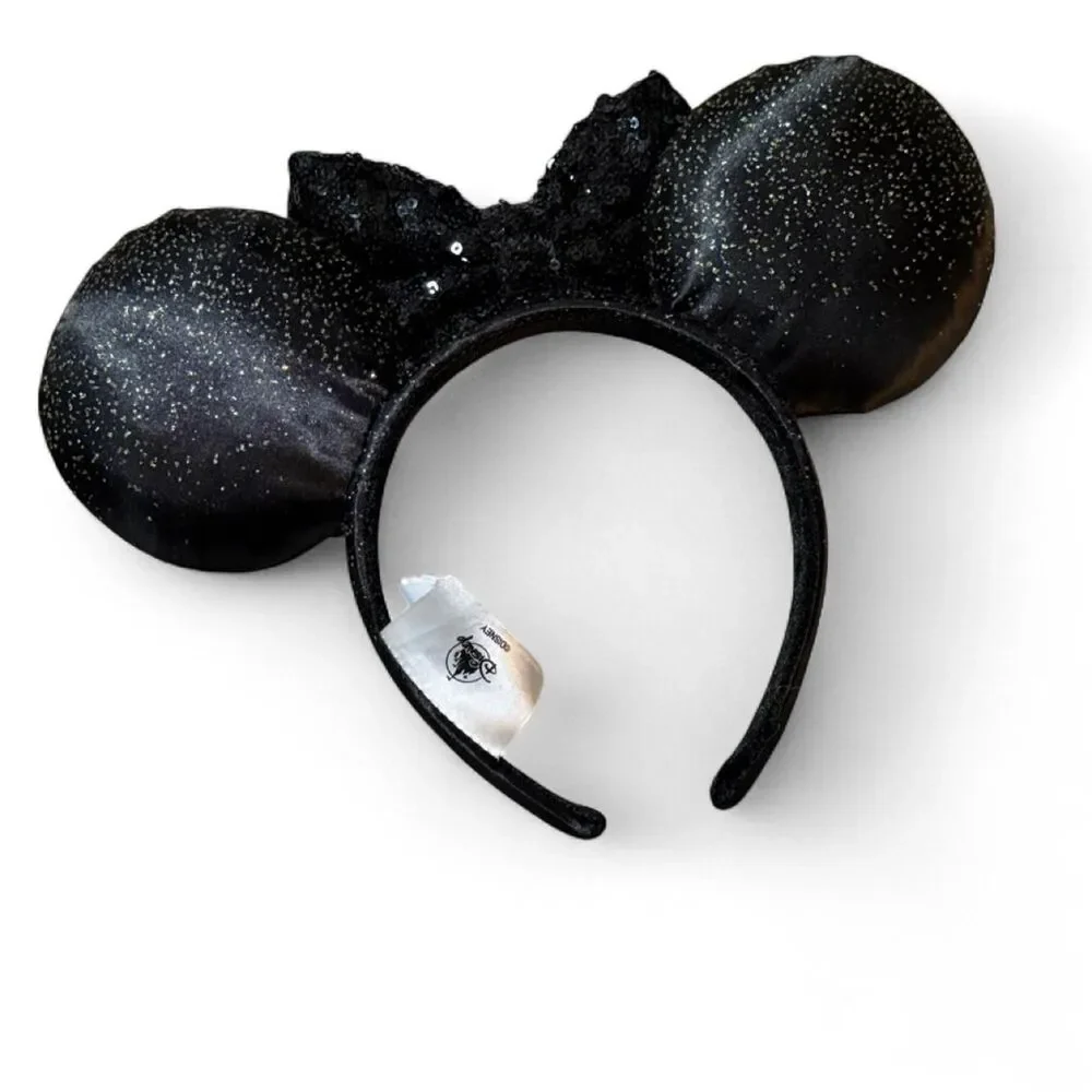 Disney Parks Disneyland Minnie Mouse ears with black glitter and gold castle